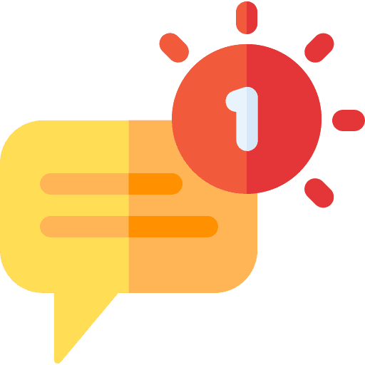 Illustration of a chat bubble with a notification icon, symbolizing customer contact through WhatsApp.